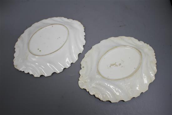 Two Chelsea red anchor period fluted oval stands or dishes, c.1755, length 25cm